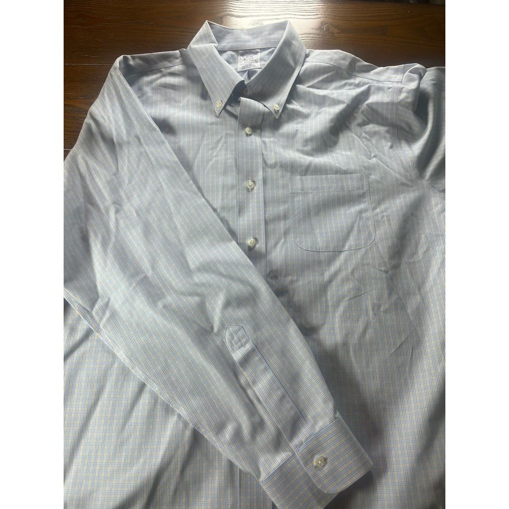 Brooks Brothers Regent Fit Non Iron Supima Cotton Blue Check Dress Shirt 17 34